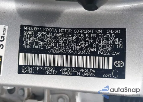2021 Toyota Corolla Le from USA, damaged, VIN JTDEPMAE3MJ120474